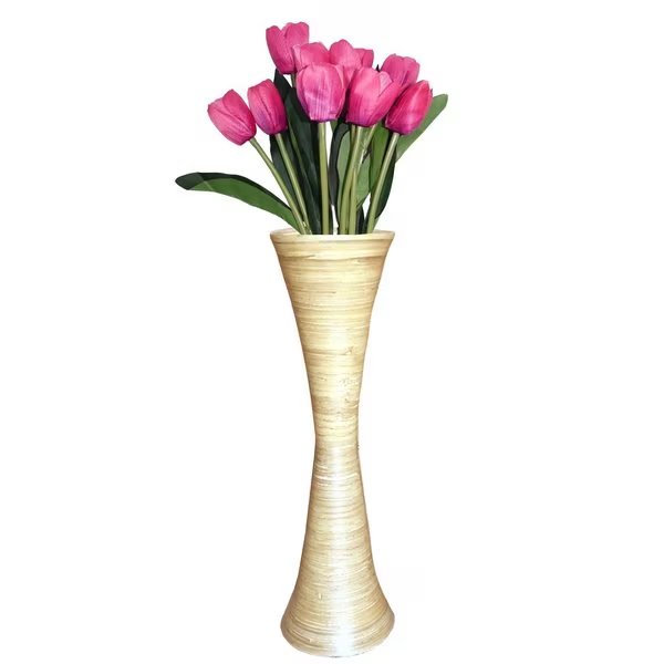 Decorative Modern Bamboo Display Floor Vase Hourglass Shape, 27 Inch Natural, Uniquewise, Mfr#: QI004156.N